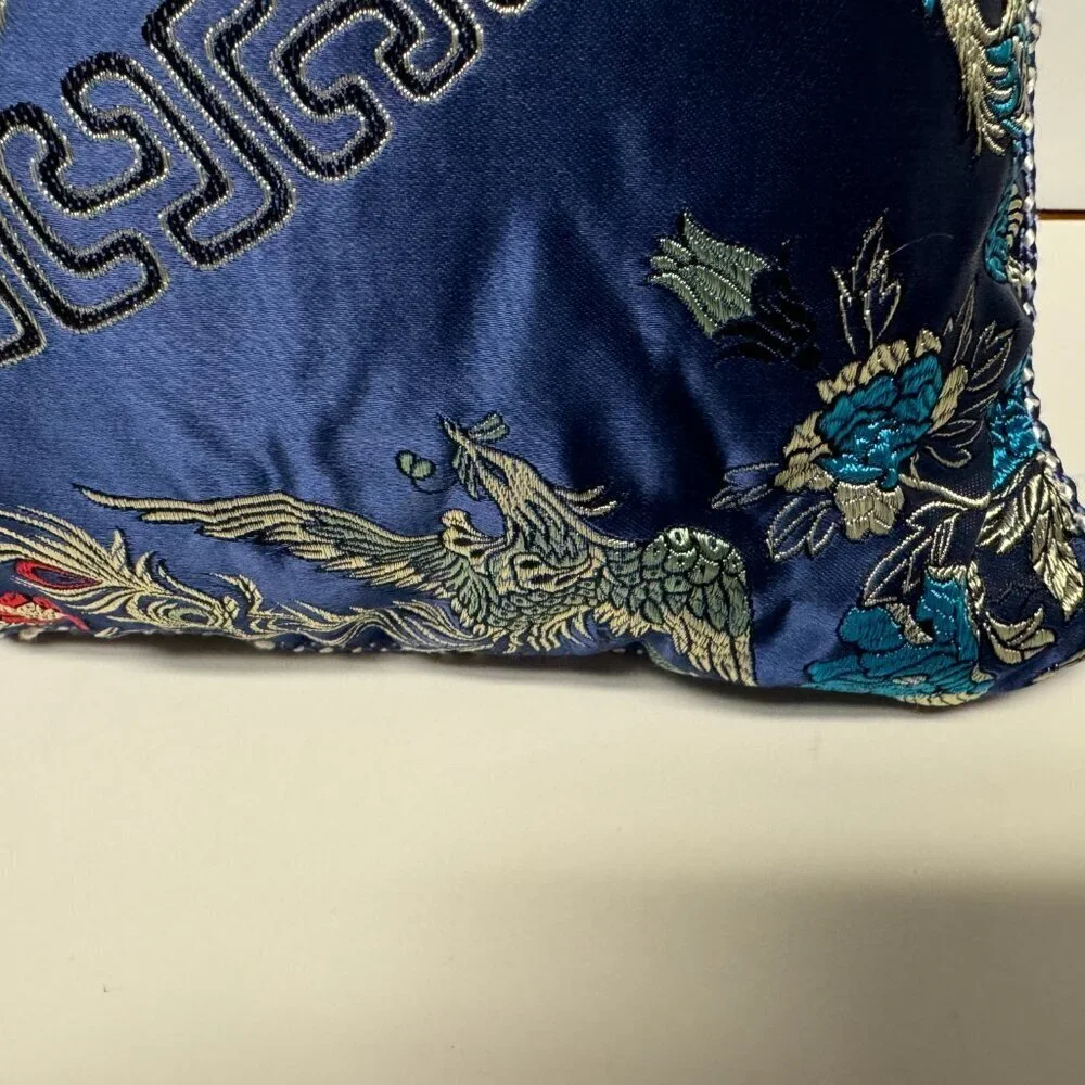 Like NEW  Vintage Asian Pillow Case Cover  Satin Blue